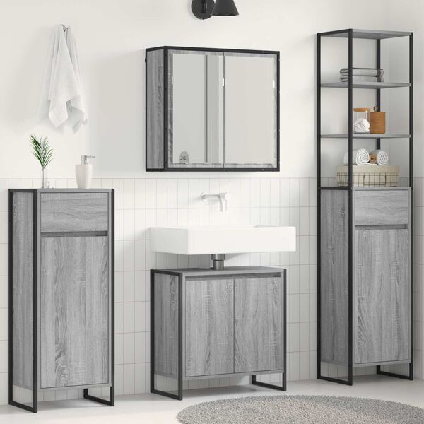 vidaXL Ensemble de mobilier de salle de bain avec tiroir Gris Sonoma