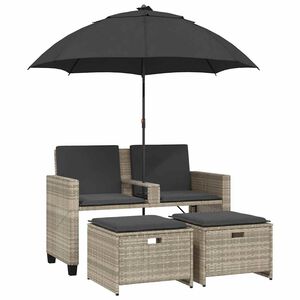 vidaXL Canap&eacute; de jardin 2 places et parasol tabourets gris clair rotin