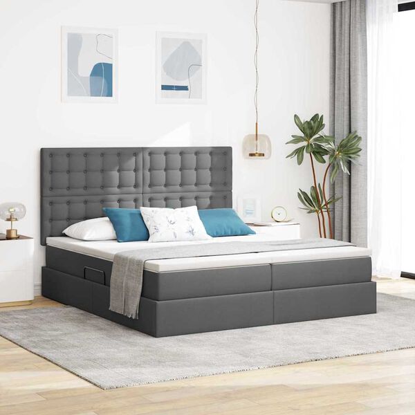 vidaXL Lit de Rangement Gris fonc&eacute; 180 x 200 cm Cuir synth&eacute;tique