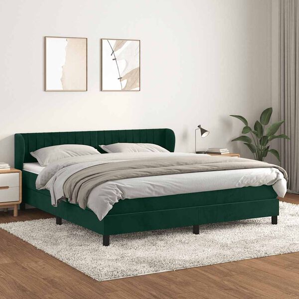 vidaXL Sommier &agrave; lattes de lit et matelas Vert fonc&eacute; 160x200cm Velours