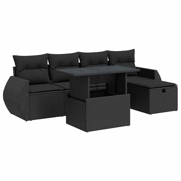 vidaXL Salon de jardin 6 pcs avec coussins noir r&eacute;sine tress&eacute;e