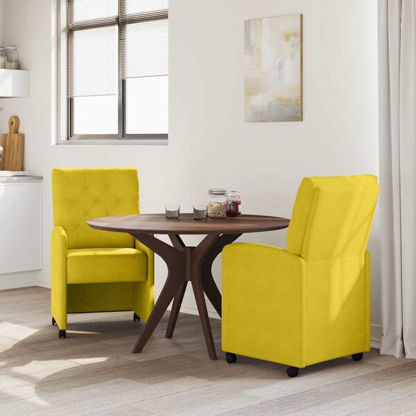 vidaXL Chaises de Salle &agrave; Manger avec Roues 2 pcs Jaune Velours