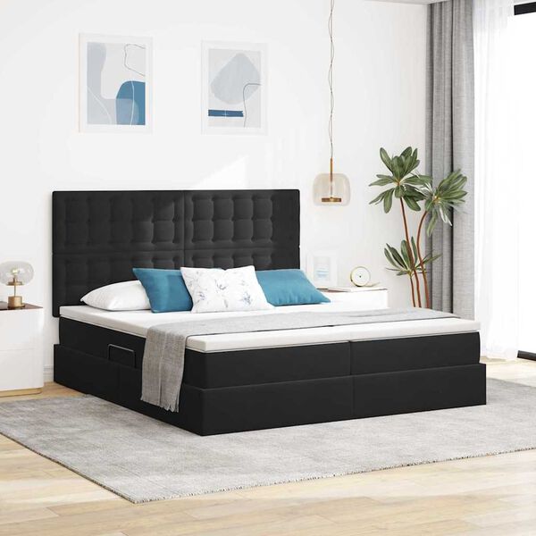 vidaXL Lit de Rangement avec matelas Noir 180 x 200 cm Velours