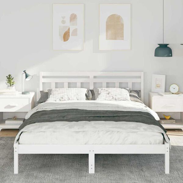vidaXL Cadre de lit Blanc 150 x 200 cm Pin massif