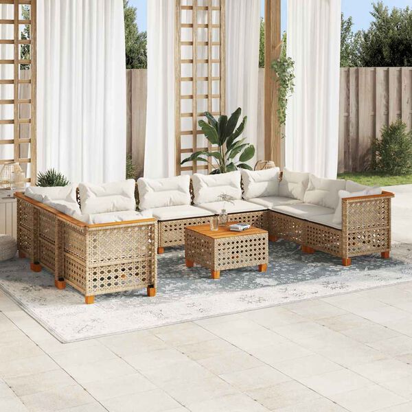 vidaXL Salon de jardin avec coussins 10 pcs beige r&eacute;sine tress&eacute;e