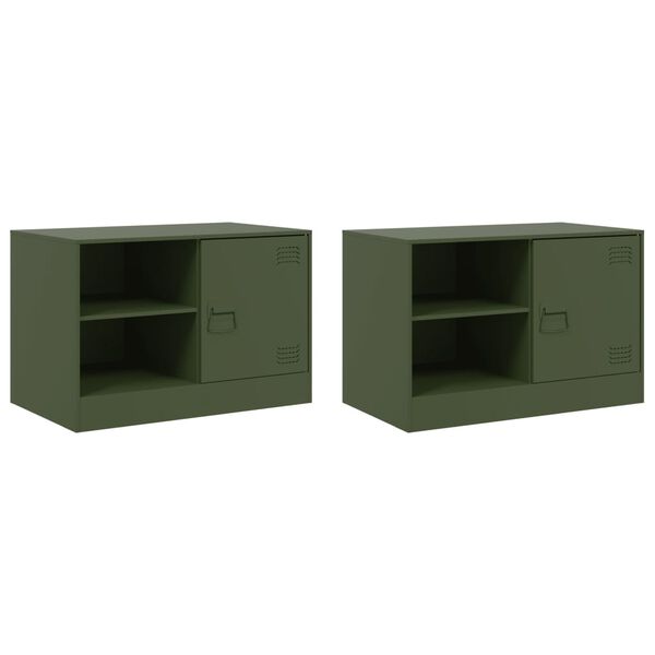 vidaXL Meubles TV 2 pcs vert olive 67x39x44 cm acier