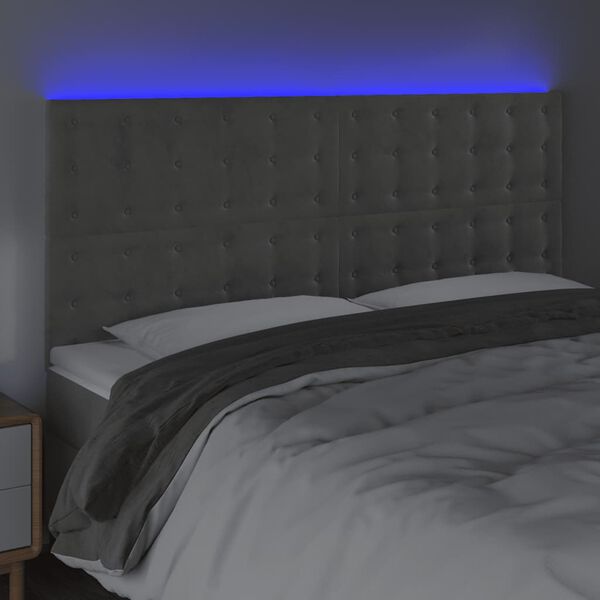vidaXL T&ecirc;te de lit &agrave; LED Gris clair 180x5x118/128 cm Velours