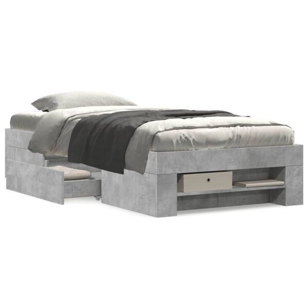 vidaXL Cadre de lit sans matelas gris b&eacute;ton 90x190cm bois d'ing&eacute;nierie