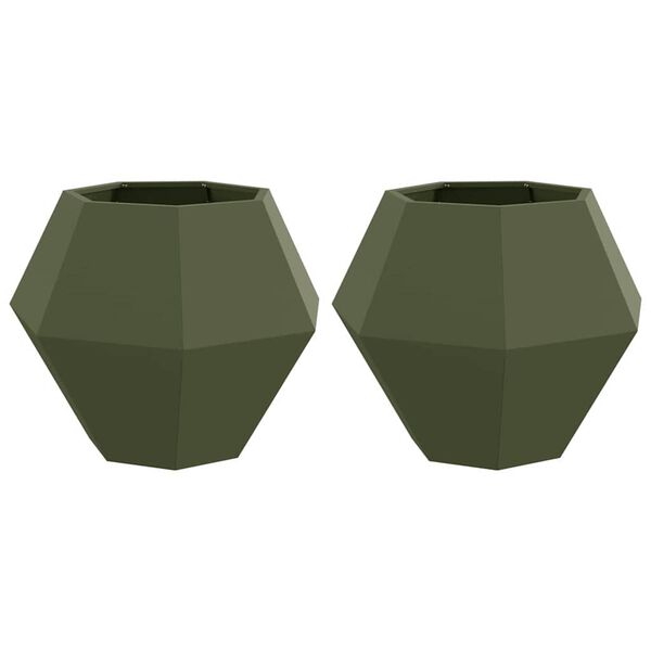 vidaXL Jardini&egrave;re 2 pcs Vert olive 75 x 75 x 60 cm Acier