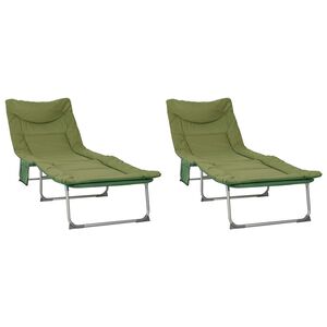 vidaXL Transat pliant avec coussin 2 pcs Vert fonc&eacute;