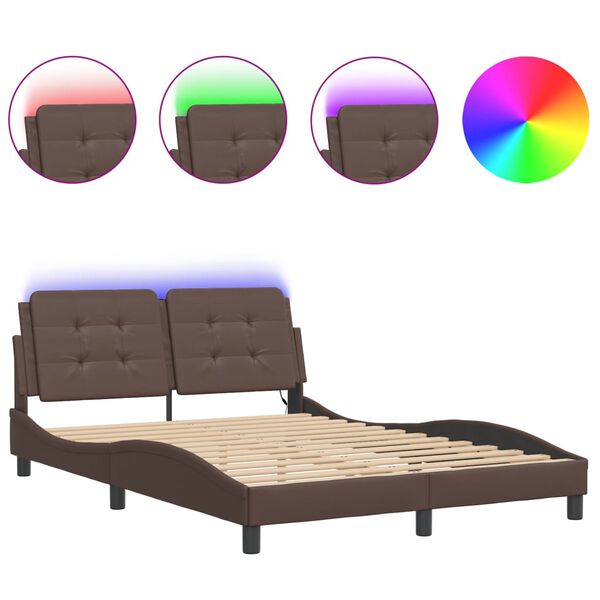 vidaXL Cadre de lit avec LED sans matelas Zadar marron 140x190 cm