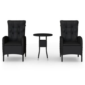 vidaXL Ensemble de bistro de jardin 3 pcs R&eacute;sine tress&eacute;e Noir