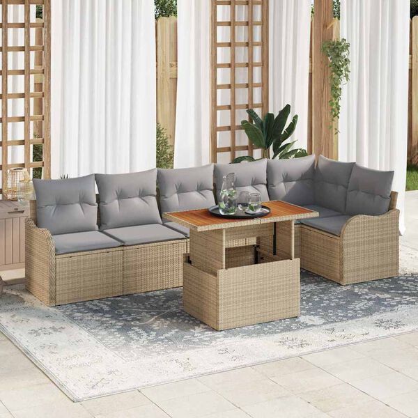 vidaXL Ensemble de canap&eacute; de jardin 7 pcs beige et gris clair