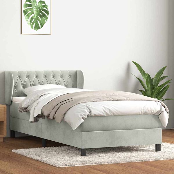 vidaXL Sommier &agrave; lattes de lit et matelas gris clair 90x210 cm velours