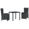 vidaXL Ensemble de salle &agrave; manger pour jardin 3 pc Noir polyrotin