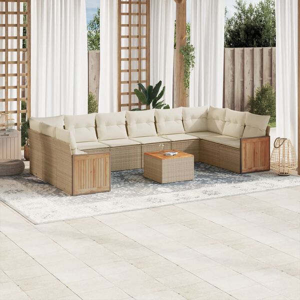 vidaXL Salon de jardin 11 pcs avec coussins beige r&eacute;sine tress&eacute;e