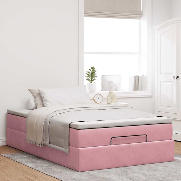vidaXL Cadre de lit ottoman avec matelas rose 120x200 cm velours