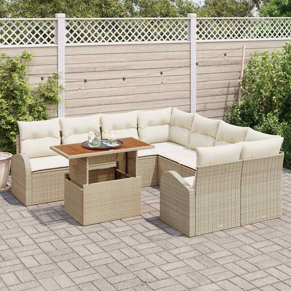 vidaXL Ensemble de canap&eacute; de jardin avec coussin 9 pcs beige et cr&egrave;me
