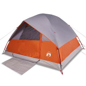 vidaXL Tente familiale &agrave; d&ocirc;me 6 personnes gris et orange imperm&eacute;able