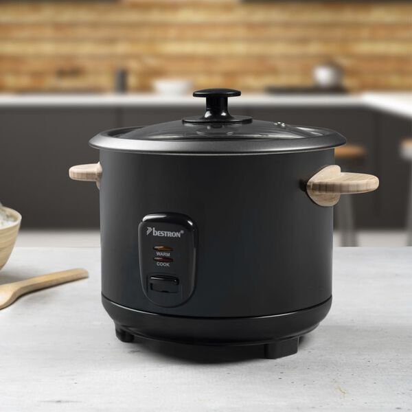 Bestron Cuiseur &agrave; riz avec poign&eacute;es en bambou ARC180BW 1,8 L 700W Noir