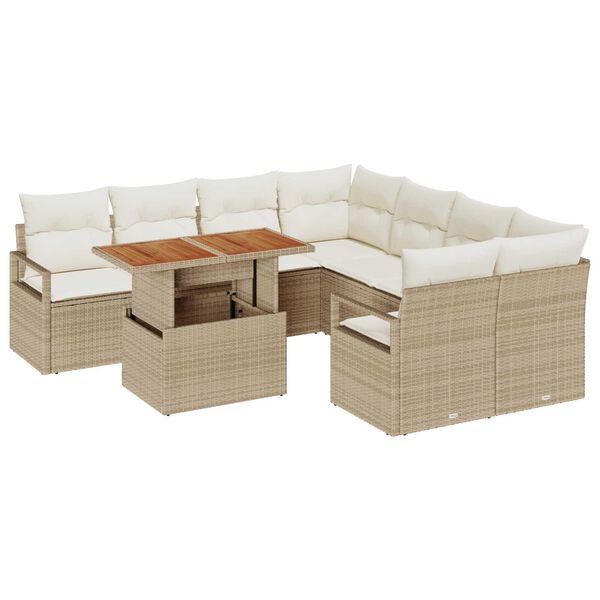 vidaXL Ensemble de canapé de jardin 9 pcs Beige Poly rotin