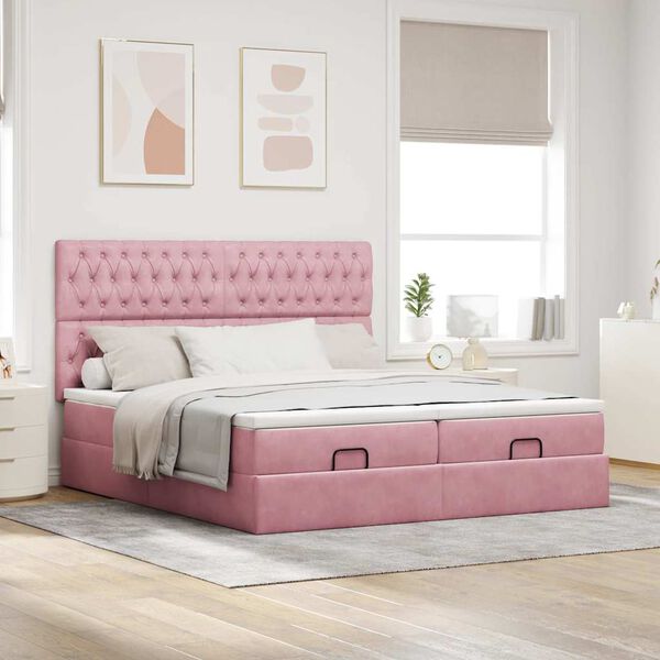 vidaXL Cadre de lit ottoman avec matelas rose 180x200 cm velours