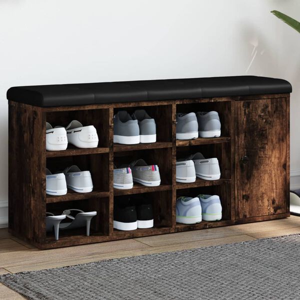 vidaXL Banc &agrave; chaussures ch&ecirc;ne fum&eacute; 102x32x50 cm bois d'ing&eacute;nierie