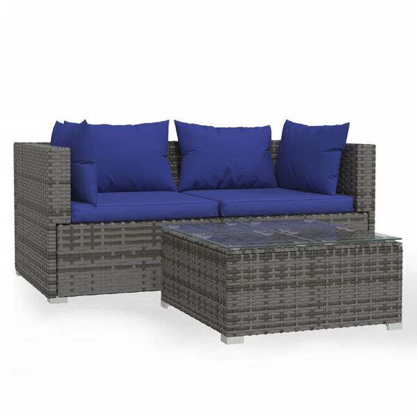 vidaXL Salon de jardin 3 pcs avec coussins Gris R&eacute;sine tress&eacute;e