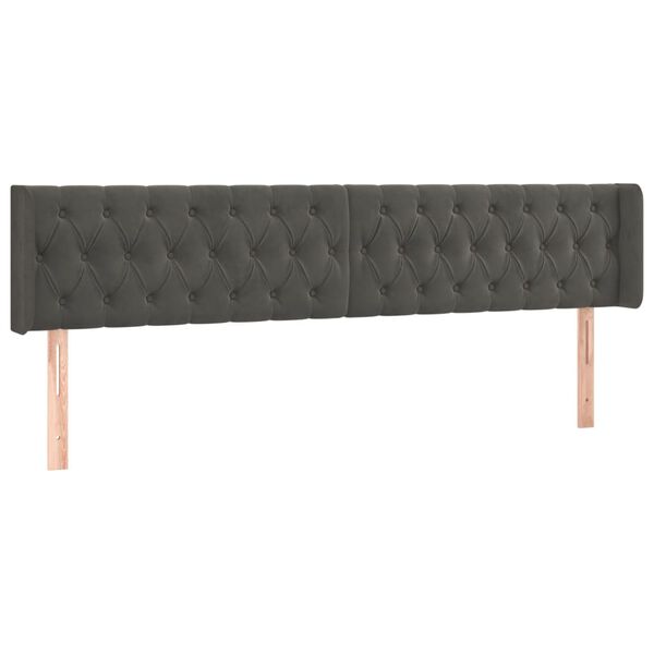 vidaXL T&ecirc;te de lit avec oreilles Gris fonc&eacute; 203x16x78/88 cm Velours
