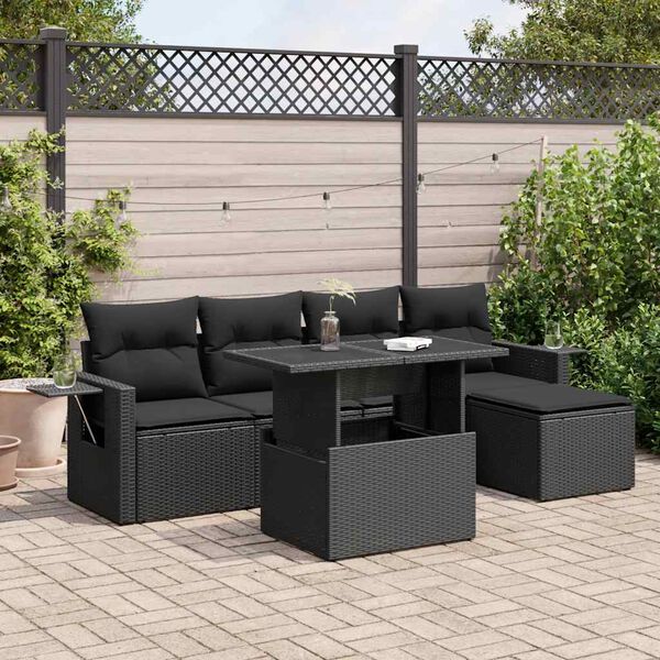 vidaXL Salon de jardin 6 pcs avec coussins noir r&eacute;sine tress&eacute;e