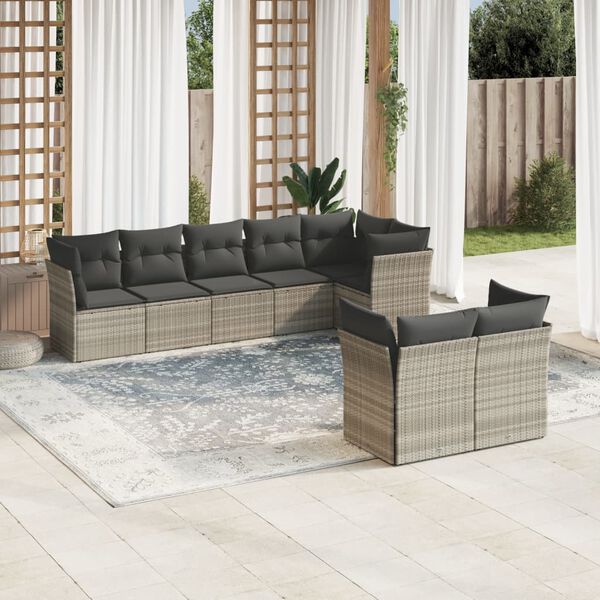 vidaXL Salon de jardin 8 pcs avec coussins gris clair r&eacute;sine tress&eacute;e