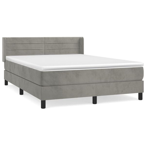 vidaXL Sommier &agrave; lattes de lit et matelas Gris clair 140x190cm Velours