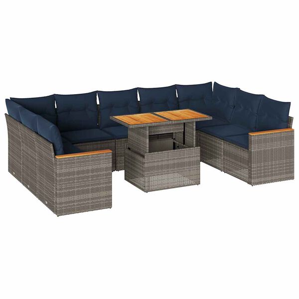 vidaXL Salon de jardin avec coussins 10 pcs gris r&eacute;sine tress&eacute;e
