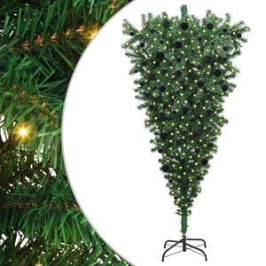 vidaXL Sapin de No&euml;l artificiel pr&eacute;-&eacute;clair&eacute; &agrave; l'envers avec ensemble de boules