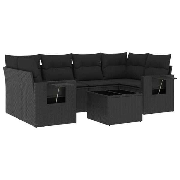 vidaXL Salon de jardin 7 pcs avec coussins noir r&eacute;sine tress&eacute;e