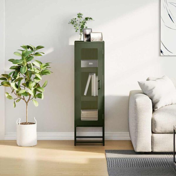 vidaXL Buffet haut vert olive 36x39x123 cm acier lamin&eacute; &agrave; froid