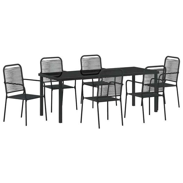 vidaXL Ensemble de salle &agrave; manger pour jardin 7 pcs Noir