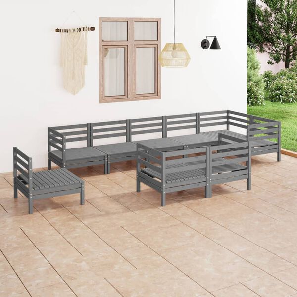 vidaXL Salon de jardin 9 pcs Bois de pin massif Gris