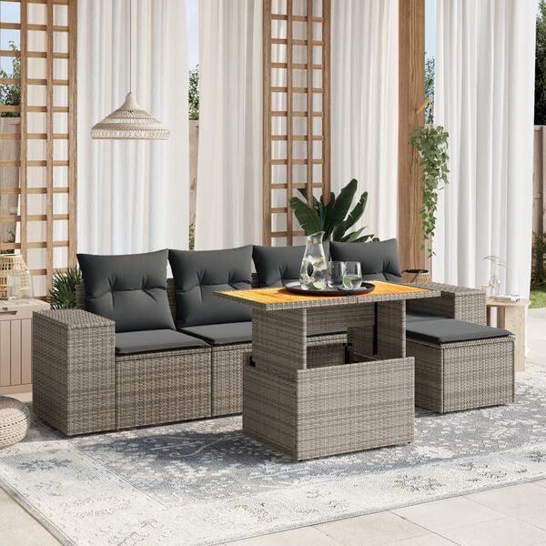 vidaXL Salon de jardin 6 pcs avec coussins gris r&eacute;sine tress&eacute;e