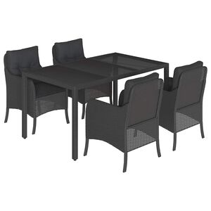 vidaXL Ensemble &agrave; manger de jardin coussins 5pcs Noir R&eacute;sine tress&eacute;e