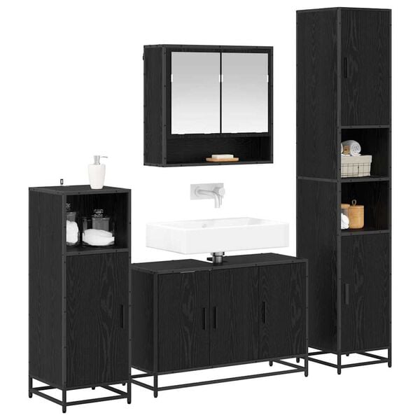vidaXL Ensemble de mobilier de salle de bain 4 pcs Ch&ecirc;ne noir