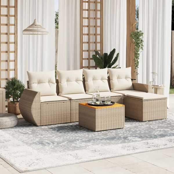 vidaXL Salon de jardin avec coussins 6 pcs beige r&eacute;sine tress&eacute;e