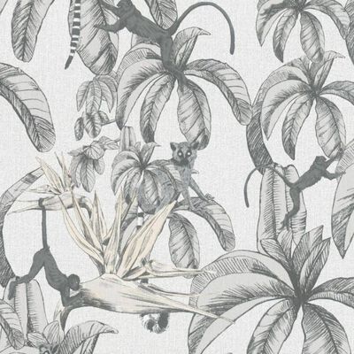 Noordwand Papier peint Topchic Monkey Jungle Leaves Gris et noir