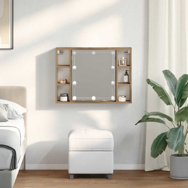 vidaXL Armoire &agrave; miroir avec LED ch&ecirc;ne artisanal 76x15x55 cm