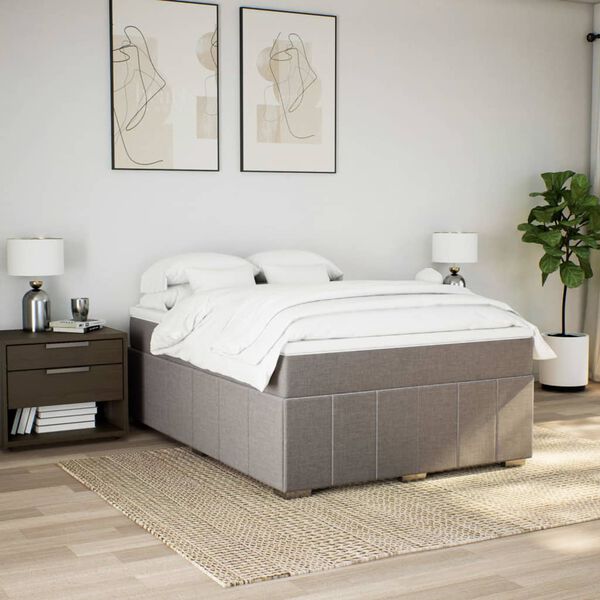 vidaXL Sommier &agrave; lattes de lit avec matelas Taupe 140x200 cm Tissu