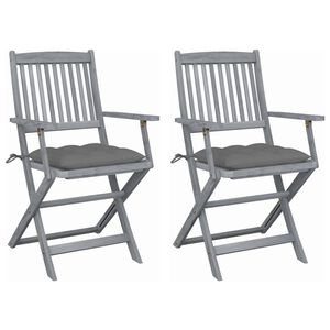 vidaXL Chaises pliantes (lot de 2) avec coussins, en bois d'acacia massif