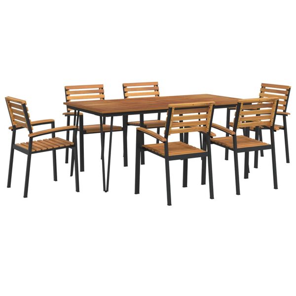 vidaXL Ensemble &agrave; manger de jardin 7 pcs bois d'acacia solide et m&eacute;tal