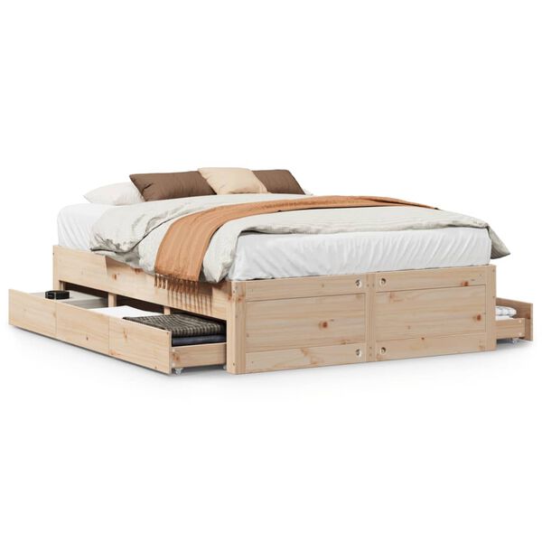 vidaXL Cadre de lit sans matelas avec tiroirs 140x190 cm bois de pin