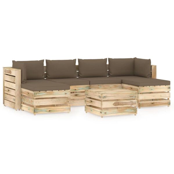 vidaXL Salon de jardin 7 pcs avec coussins Bois impr&eacute;gn&eacute; de vert