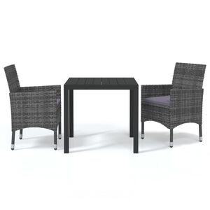 vidaXL Ensemble &agrave; manger de jardin coussins 3pcs R&eacute;sine tress&eacute;e Gris